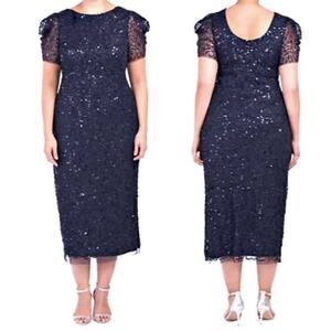 NWT ADRIANNA PAPELL DRESS 14W NAVY BLUE MOTHER OF THE BRIDE FORMAL EVENING